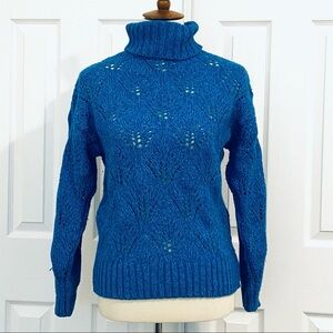 Liz Claiborne Blue Pointelle Wool Blend Sweater Pullover Turtleneck Sz S